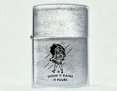 Vintage Morton Salt Zippo Lighter - Umbrella Girl When It Rains It Pours • $349.97