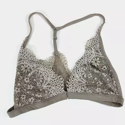 Victoria's Secret Bralette Size XS Lace Racerback Front Closure Unlined Taupe • $12