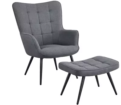 Fabric Wingback Accent Chair With Ottoman Gray • $80.24