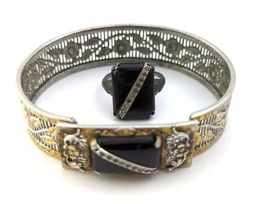 Art Deco Matching Ring And Bracelet Set 1950's Vintage Jewelry • $125