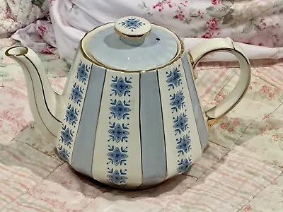 VERY RARE Vintage Sadler Teapot Blue Striped GOLD Trim MID CENTURY MODERN Retro  • $120