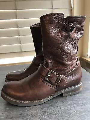 FRYE Veronica Boots Women’s Size 6 Brown Leather Short Slouch Buckle Moto Riding • $49