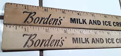 Lot 2 Vintage BORDEN'S Milk And Ice Cream Wood RULERS Old Dairy Advertising 12  • $9
