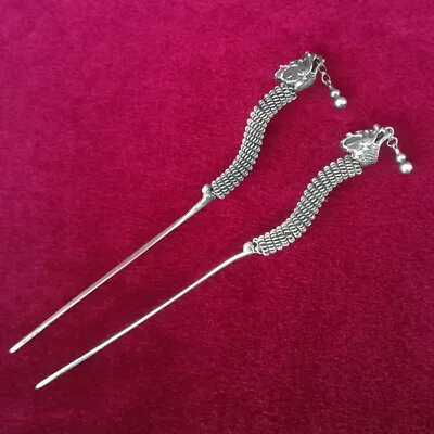 Personality Tribal Chinese Pure Handmade Miao Silver Dragon Head Hairpin 1piece • $20