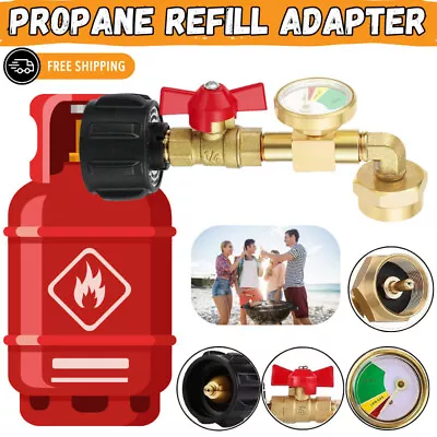 Propane Refill Adapter W/ON-Off Valve And Gauge Fill 1Lb Bottle From 5-40Lb Tank • $14.97