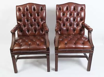 Bespoke Pair English Handmade Gainsborough Leather Desk Chairs • £2800