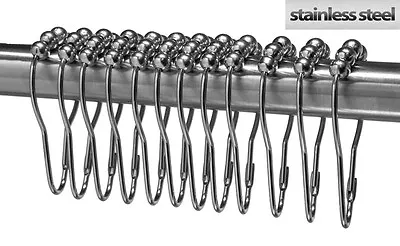 $8.49 • Buy Shower Curtain Hooks Rings Stainless Steel Set Of 12 Polished