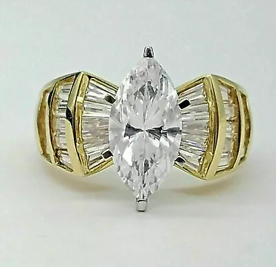 3 Ct Marquise Lab Created Diamond Solitaire Wedding Ring 14K Yellow Gold Plated • $159.99