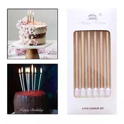 6pcs Metallic Birthday Candles Tall Cupcake Cake Toppers Thin For Photo Prop • £4.32