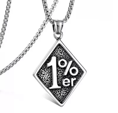 Mens Boys Motorcycle Outlaw 1%er Biker Retro One Percenter Pendant Necklace Man • £6.45