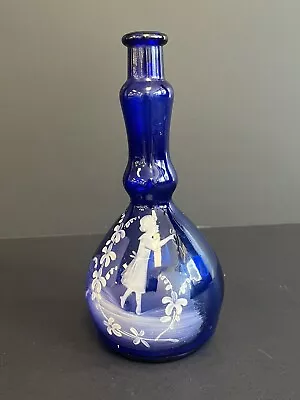 Victorian Mary Gregory Cobalt Blue Glass Barber Bottle 8  Tall • $50