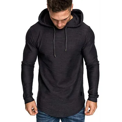 🔥Mens Hoodie Slim Fit Long Sleeve Muscle T-Shirt Casual Sports Gym Hooded Tops☆ • $16.56