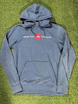 The North Face Hoodie Mens Small Blue Big Logo Kangaroo Pocket Pullover Sweater • $10.25