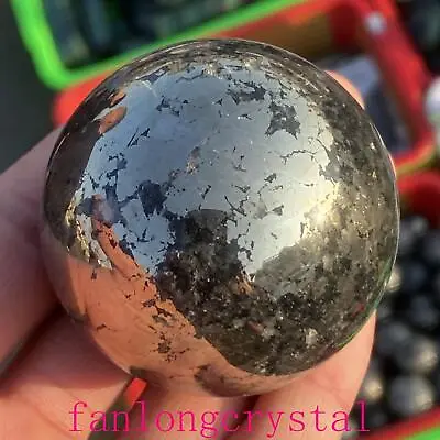 1pc Natural Pyrite Carved Sphere Quartz Crystal Ball Reiki Healing 40mm+ • $13.72