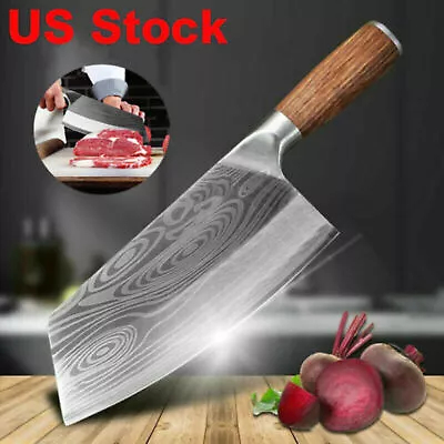 Stainless Steel Asian Chef Kitchen Knife Butcher Damascus Cleaver Chopping Meat • $14.59