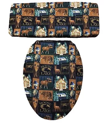 Moose Lake Bear Deer Log Cabin Brown Bathroom Decor Toilet Seat Lid Cover Set • $34.95