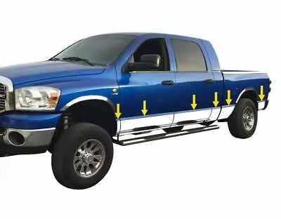 For 2006-2008 Dodge Ram Mega Cab Dually Bed Rocker Panel Trim 6  Stainless Steel • $289.99