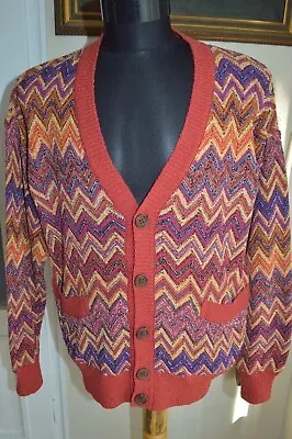 Missoni Uomo Mens Vintage Button Cardigan Size M Cotton/linen/nylon Multicoloure • $221.97