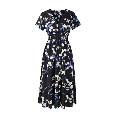 £11.99 • Buy Womens Boho Floral V Neck Midi Dress Ladies Casual Holiday Summer Hawaiian Dress