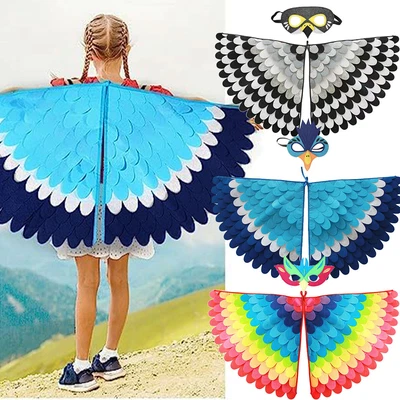 Kids Birds Animal Wings Cosplay Costume Girls Boys Cape And Mask Elastic Dress • £8.39