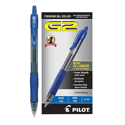 Pilot G-2 Retractable Gel Pens Fine Point 0.7 Mm Blue Ink 12-PK FREE SHIPPING • $15.49