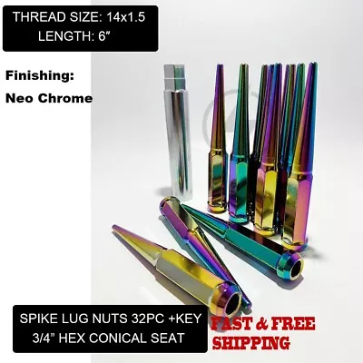 FIT CHEVY AVALANCHE SILVERADO SUBURBAN PICKUP 6'' SPIKE 14x1.5 NEO CHROME 32+KEY • $119.13