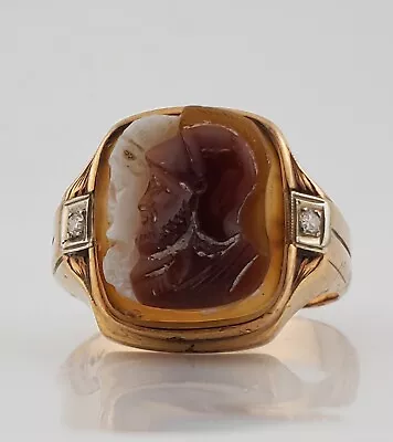 Vintage Mens 10k Yellow Gold Carved Cameo Ring Size 10.5 • $295