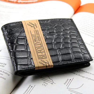 New Mens Genuine Leather Bifold Wallet ID Credit Card Alligator Window Crocodile • $8.45