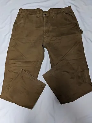 Men's Carhartt Tan Straight Leg Flannel Lined Cargo Pants Measures 42x31.5 • $8