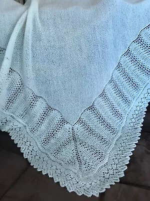Hand Knitted Baby Shawl 2 Ply Lace Weight 100% Finest Wool Machine Washable • £45