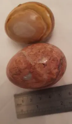 2 X Beautifully Marked Vintage Onyx Marble Brown & Cream Polished Stone Eggs • £6