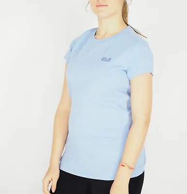 Womens Jack Wolfskin Essential 1805792 Blue Round Neck Short Sleeve T-Shirt • £13