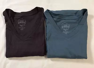 True Classic Shirt Mens Large V-Neck Brown Blue T-Shirt Bundle Of 2 • $19.99