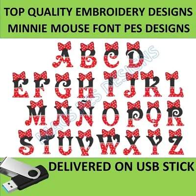 Minnie Mouse Font On USB PES Designs Machine Embroidery File Brother Text Letter • $11.19