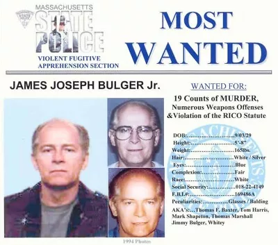 Whitey Bulger Mass. Wanted Poster 8x10 Photo Organized Crime Mob Mobster Picture • $4.99