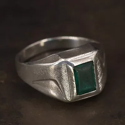 VTG Sterling Silver - VARGAS ART DECO Green Glass Men's Signet Ring Size 7 - 3g • $2.99