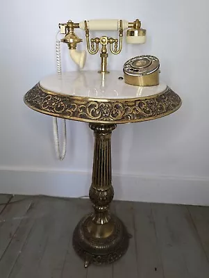 Vintage French Style Pedestal Rotary Phone With Marble Inlaid Top • $149