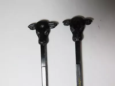 2 Vintage Swizzle Stir Sticks The Sirloin Room Chicago Black Beef Cow C2299 • $8.81