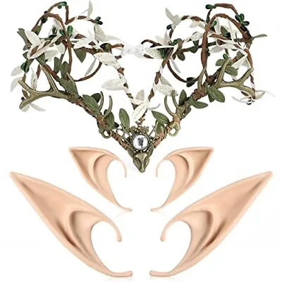MOSTORY Pixie Ears And Green Leaves Circlet Woodland Fairy Headpiece Elven Fo... • $38.13
