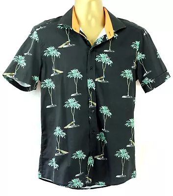 Guide London Premium Peacock Palm Trees Black Summer Short Sleeve Shirt L • £9.99