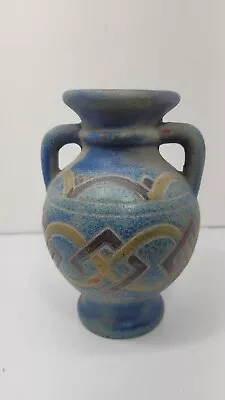 Terra Cotta Vase Chimenea Mexico Pottery Folk Art Blue Design Vintage • $19.87