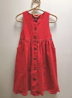 OSH KOSH B'GOSH Girls Vintage Red Heavy Cotton Button Down Dress Size 7 EUC • $39.95