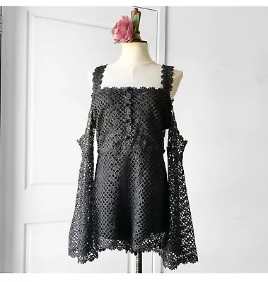 ALICE McCALL Follow Me Crochet Lace Playsuit Black • $99