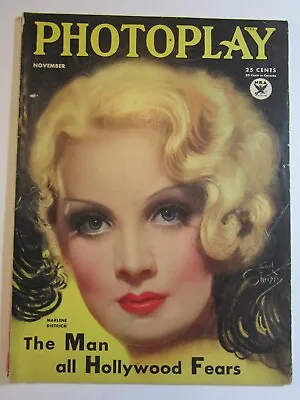 Photoplay Magazine Nov. 1933 VG  Marlene Dietrich Cover By Earl Christy! • $89.99