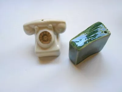 Vintage Ceramic Telephone + Phone Book Salt And Pepper Shakers • $12