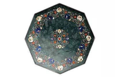 18  Green Marble Table Semi Precious Stone Turquoise Inlay Handicraft Art Work • $398.47