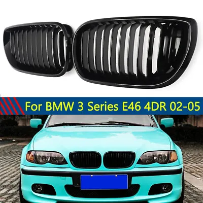 Gloss Black Front Bumper Kidney Grille Grill For BMW 3 Series E46 4Dr 2002-2005 • $28.98