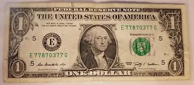 2009 (E) $1 One Dollar Bill Federal Reserve Note Richmond Fancy 5 7s 77870377 • $6.95