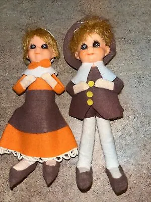 2 Vintage Napco Napcoware Pilgrims Thanksgiving Figurines Japan 7  Boy And Girl • $29.99