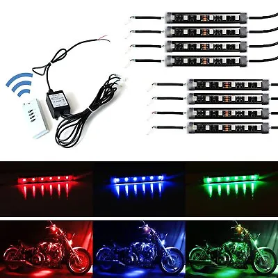 8pcs RGB Multi-Color LED Motorcycle Ground Effect Light Kit W/ Wireless Remote • $30.59